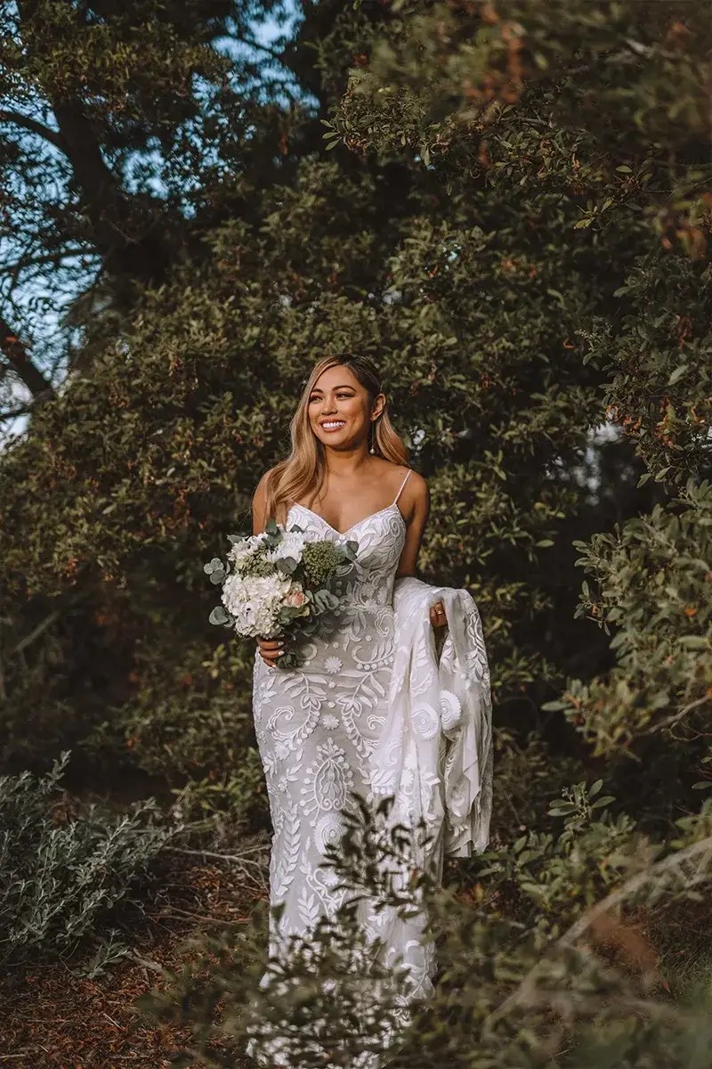 Model wearing a All Who Wander gown